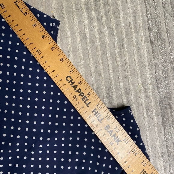 Chicwish Navy Polka Dot Midi Dress Pleated Long Sleeve Belted - Picture 13 of 16